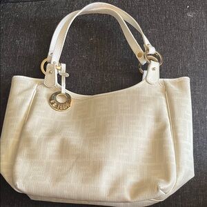 Fendi Cream Tote with Gold Logo Charm